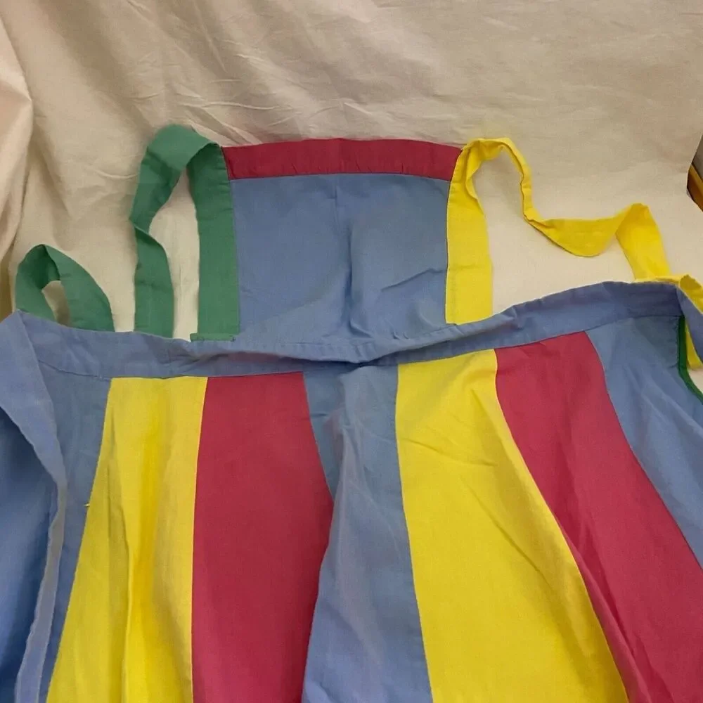 #7138 Hand Made Vintage Striped Cotton BIB CHEF Apron Pink Blue Yellow